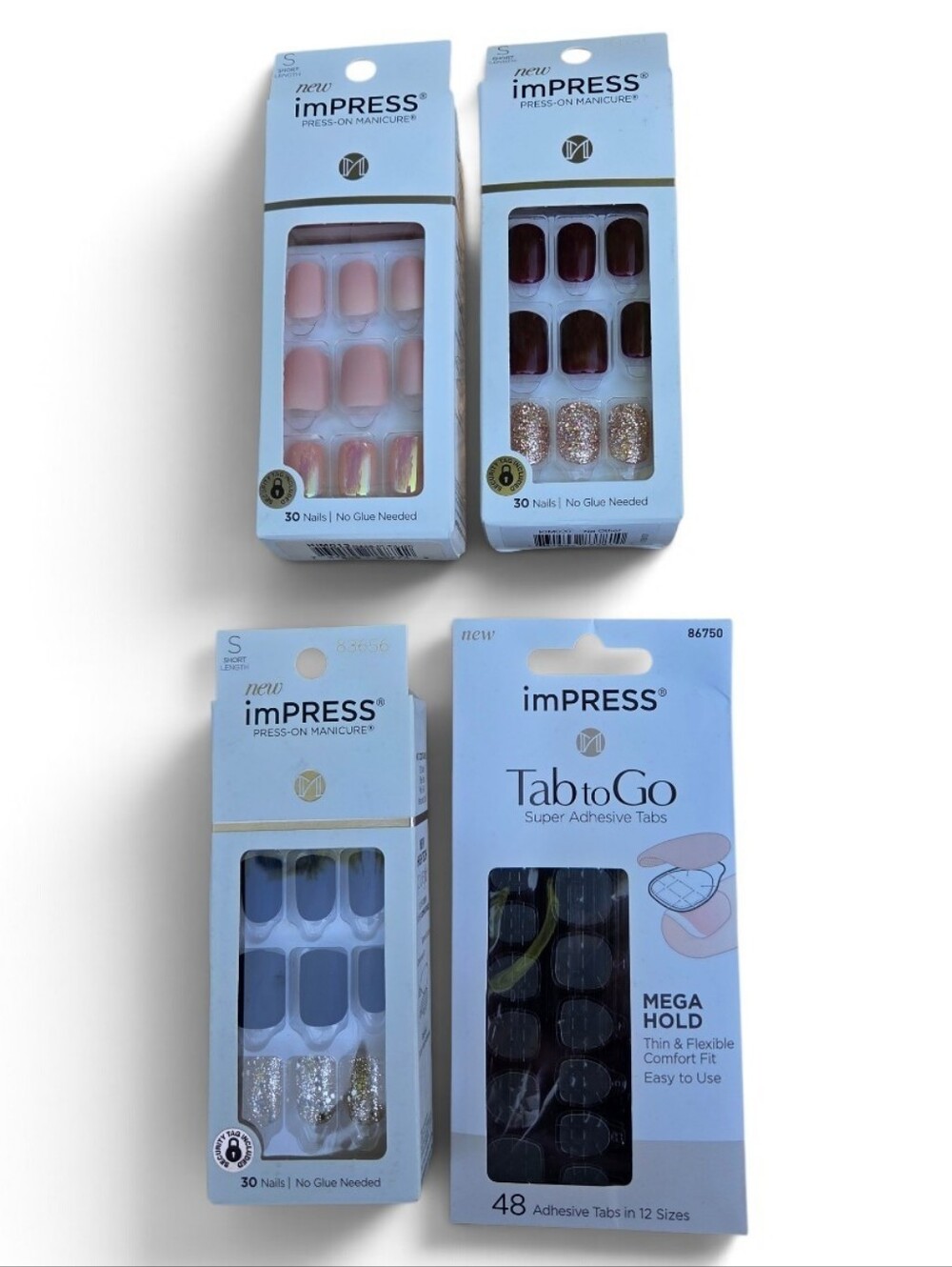 imPRESS Press-On Nails Set Bundle in Pink, Burgundy, Blue & Gold Accents